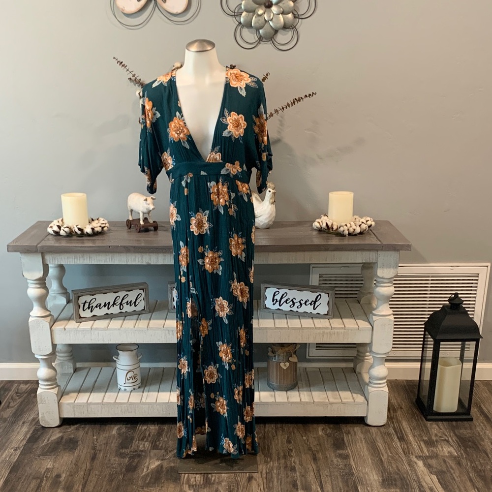 Forever 21 Teal and Orange Floral Maxi Dress